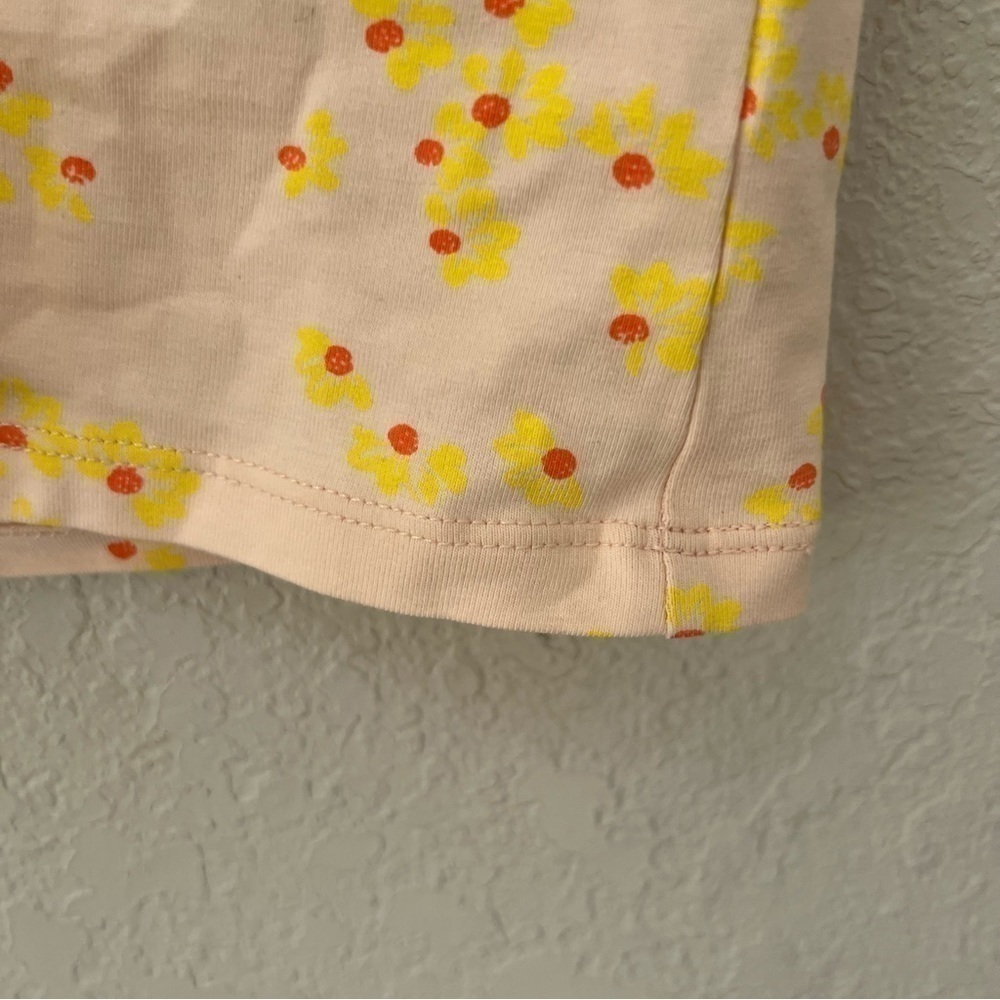 Abound peach colored V neck crop top yellow & orange flower print cap sleeves S. - Picture 7 of 13